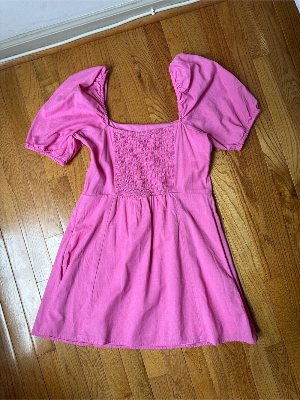 H&M Bright Pink Square-Neck Puff-Sleeve Dress - Picture 2 of 4